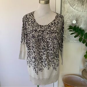 NWT Michael  Kors Cotton Blend Leopard Print 3/4 Sleeve Top Size XL